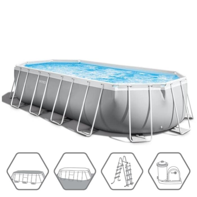Каркасный бассейн INTEX Prism Frame Oval 26798, 610×305×122 см — насос, лестница, тент, подстилка