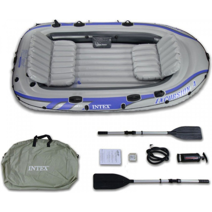 Лодка INTEX EXCURSION 68324, 4-местная, 315×165×43 см, вёсла, насос, до 500 кг