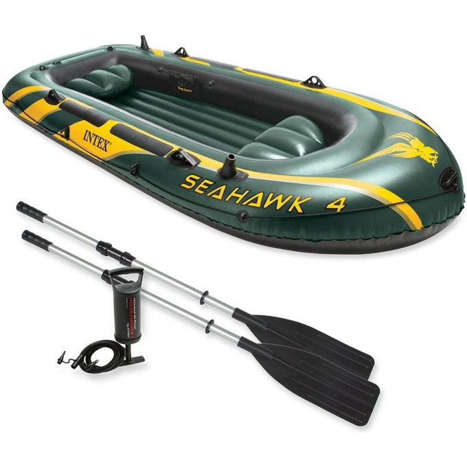 Лодка INTEX Seahawk 4 (68351), 4-местная, 351×145×48 см, вёсла, насос, до 480 кг